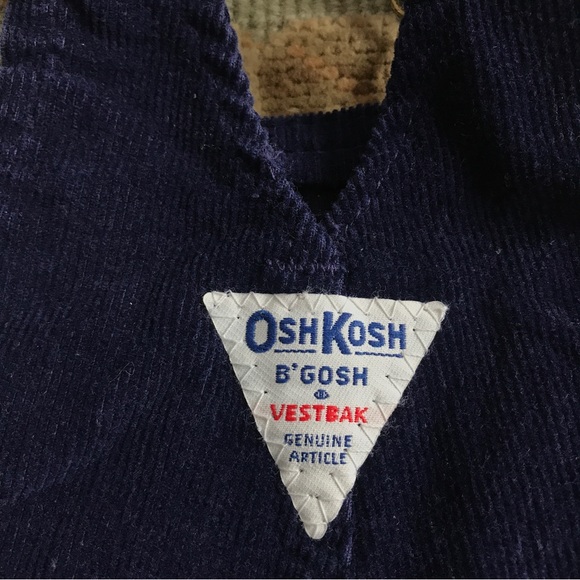 Vintage OshKosh B’gosh Sz 12 M Navy Blue Corduroy Vestbak Overalls Made in USA - Picture 12 of 16